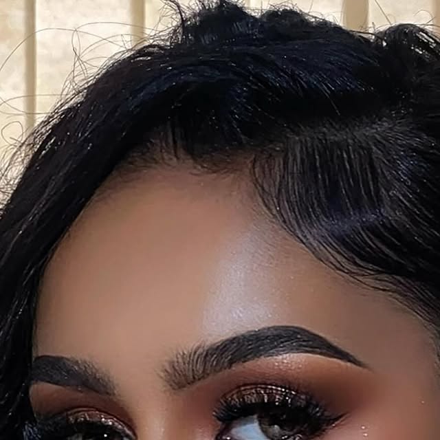 Close-up glam with sleek straight hair and nude lips